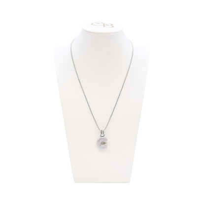 Front view of the Silver Rhinestone Bubble Letter Necklace | Letter C