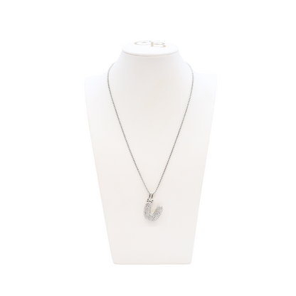 Front view of the Silver Rhinestone Bubble Letter Necklace | Letter U