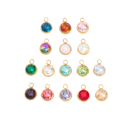 Front view of Gold Round Assorted Glass Charm in all colors