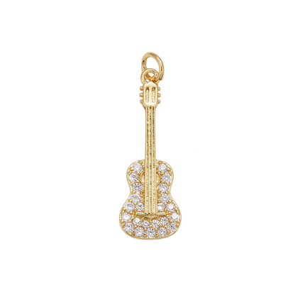 Front of the Gold Glittering Guitar Charm