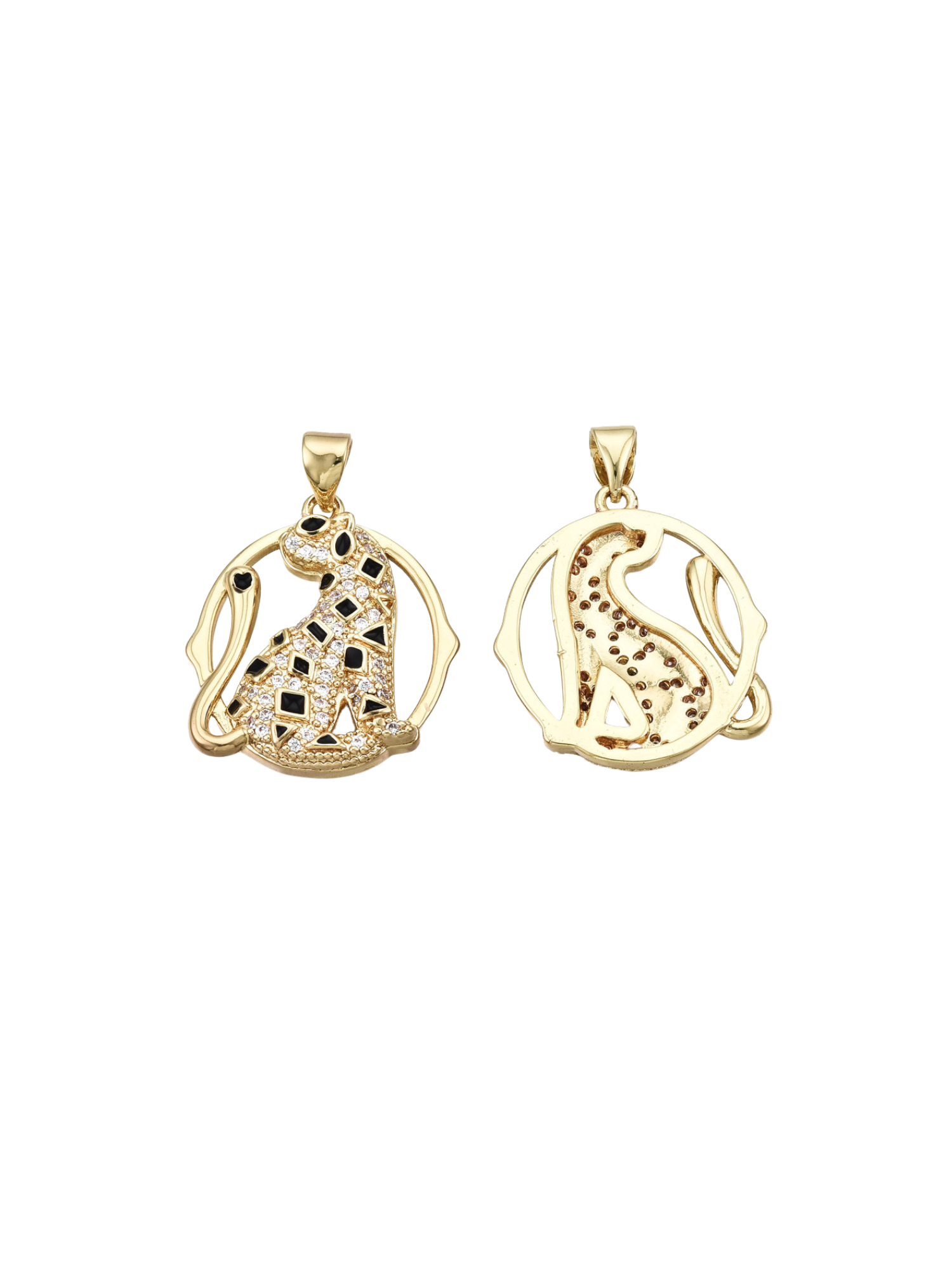 front and back of the Gold Abstract Cheetah Charm