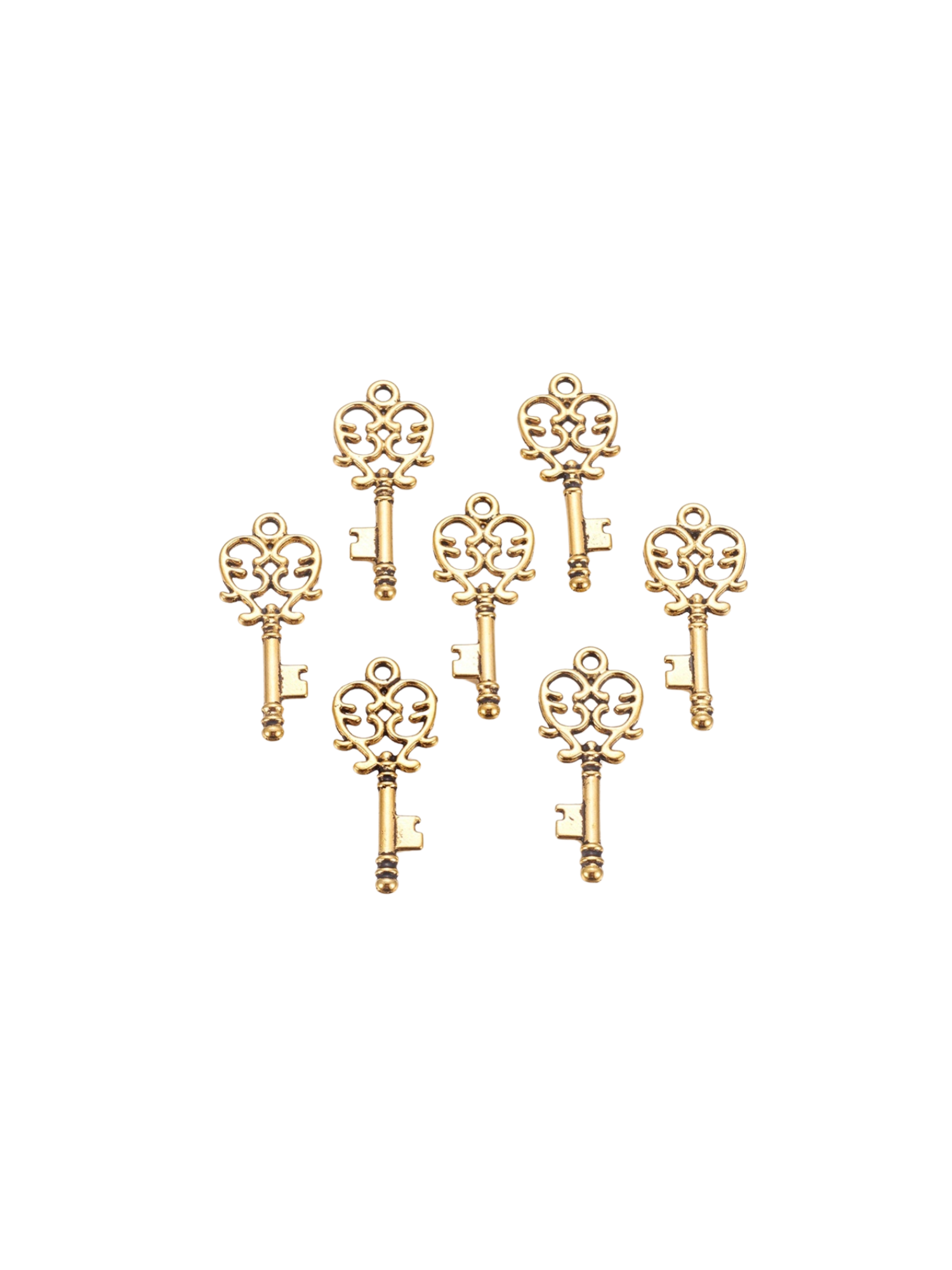 Group of Gold Antique Key Charm at various angles