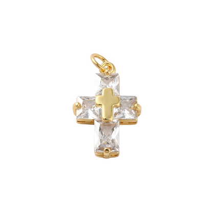 Front of the Gold Cubic Zirconia Cross Charm