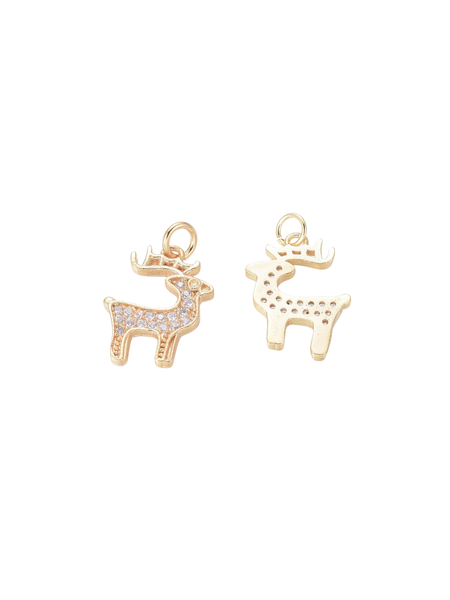 Front and back of the Gold Cubic Zirconia Reindeer Charm