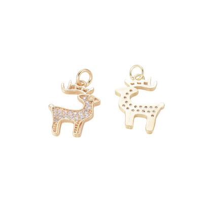 Front and back of the Gold Cubic Zirconia Reindeer Charm