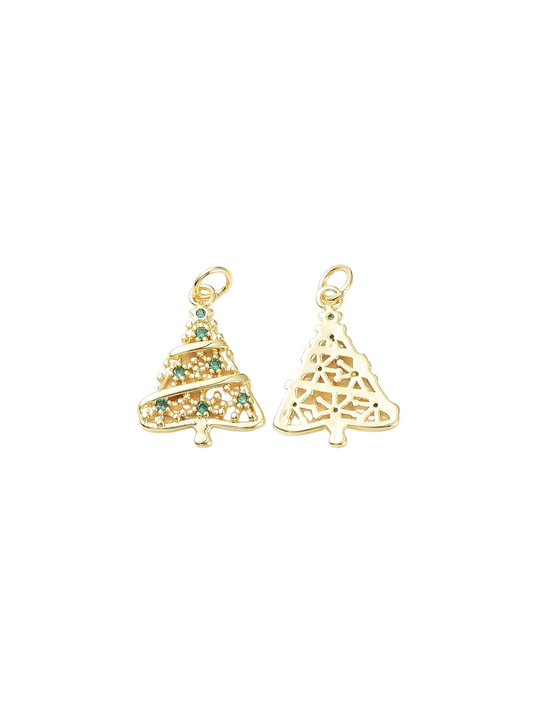 Front and back of the Gold Evergreen Christmas Tree Charm