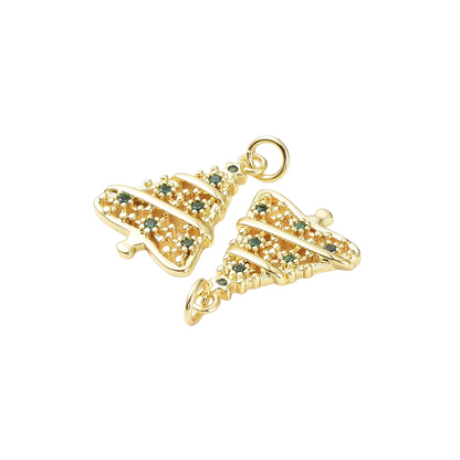 Side of two Gold Evergreen Christmas Tree Charms
