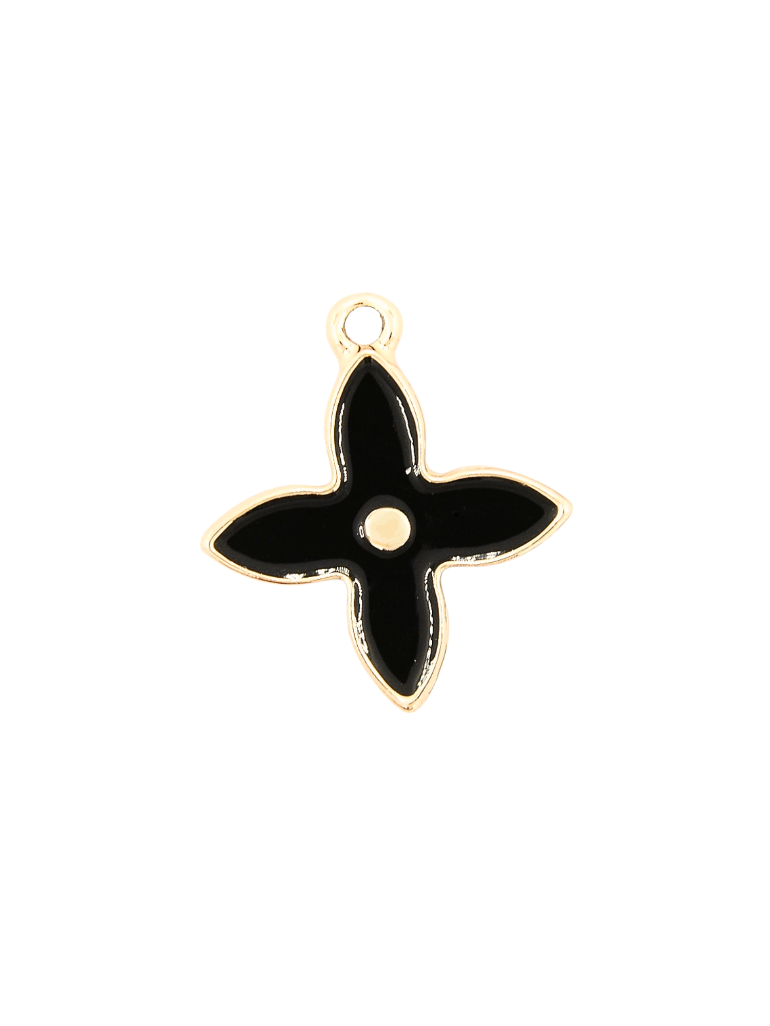 Front of the Gold Four-Point Black Flower Charm