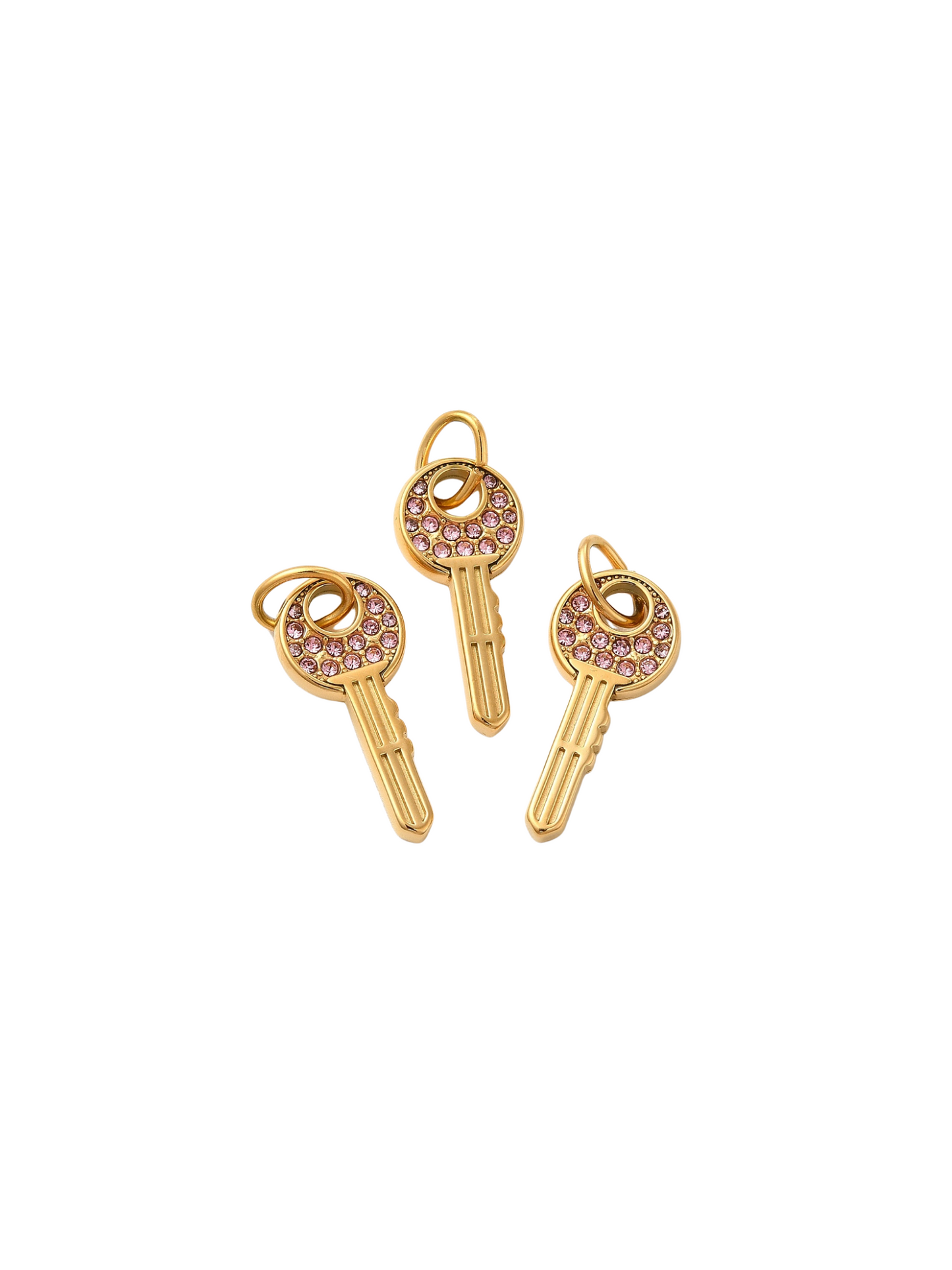 Three Gold Home Sweet Home Key Charms with Pink Rhinestones