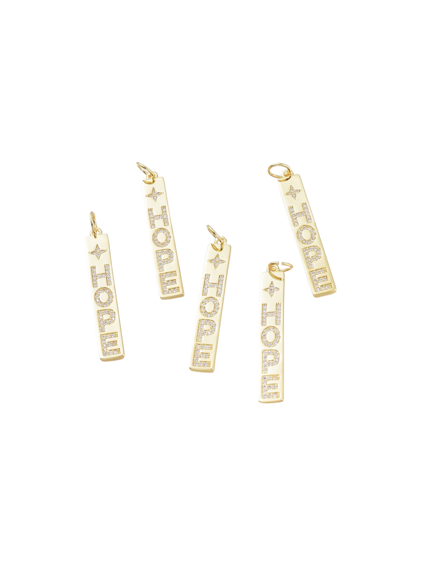 Front of five Gold Micro Pave "Hope" Bar Charms