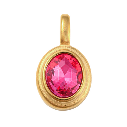 Gold Oval Framed Glass Stone Charm -Pink