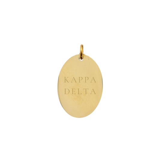 Kappa Delta gold large oval charm with full sorority front view