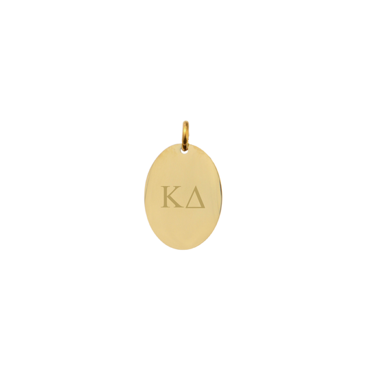 Kappa-delta-gold-small-oval-charm-front-horizontal-greek-letters