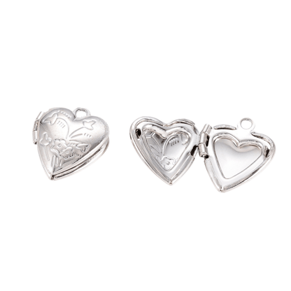 Front of the Silver Vintage Heart Locket Charm with an open locket view 