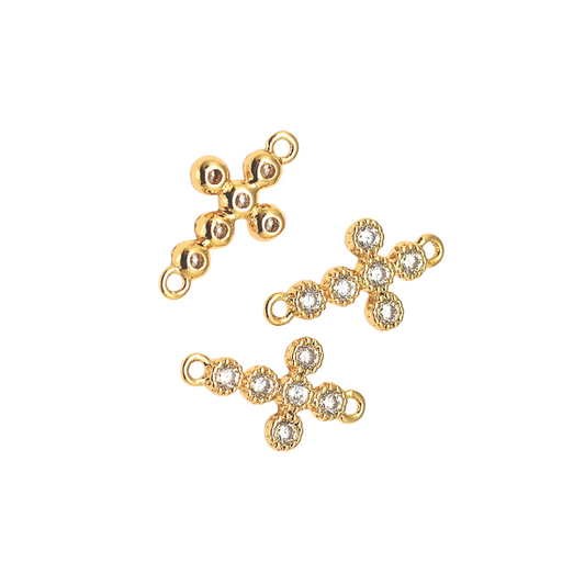 Gold Bubble Rhinestone Connector Cross Charm