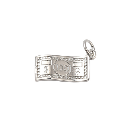 Front view of the Silver $100 Bill Charm