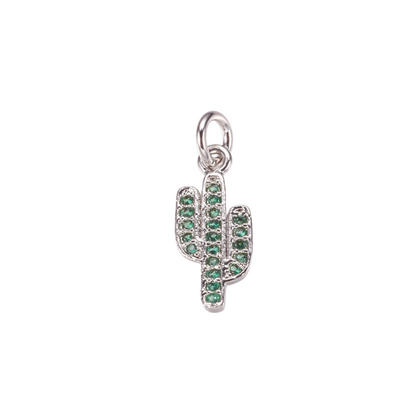Front view of the Silver Cubic Zirconia Cactus Charm