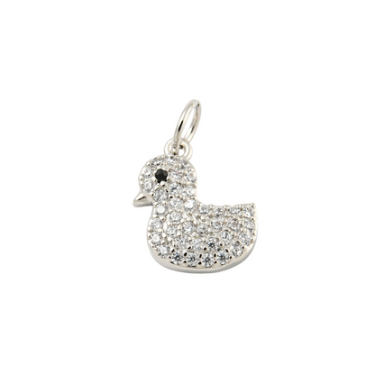 Front view of the Silver Cubic Zirconia Rubber Duck Charm