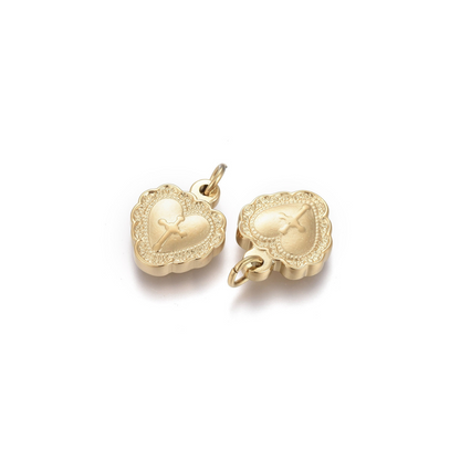 Front and back view of the Gold Vintage "Cross My Heart" Charm