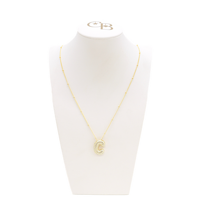 Front view of the Gold Slider Rhinestone Bubble Initial Letter | Alphabet Charm | Letter C with our Grace Chain