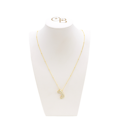Front view of the Gold Slider Rhinestone Bubble Initial Letter | Alphabet Charm | Letter J with our Grace Chain