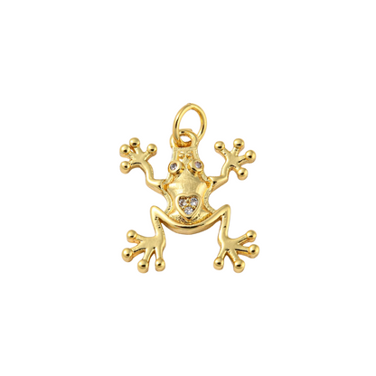 Front view of the Gold Cubic Zirconia Frog Love Charm