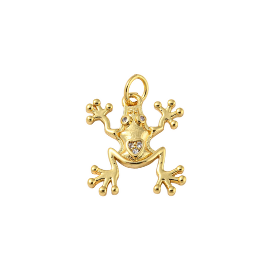 Gold Cubic Zirconia Frog Love Charm