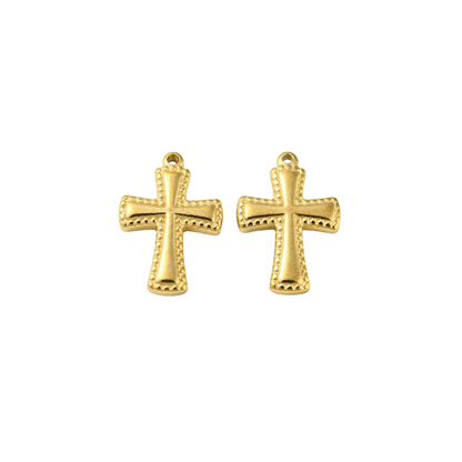 Front of two Gold Sacred Cross Charm