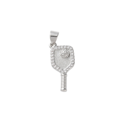 Front view of the Silver Cubic Zirconia Pickleball Charm