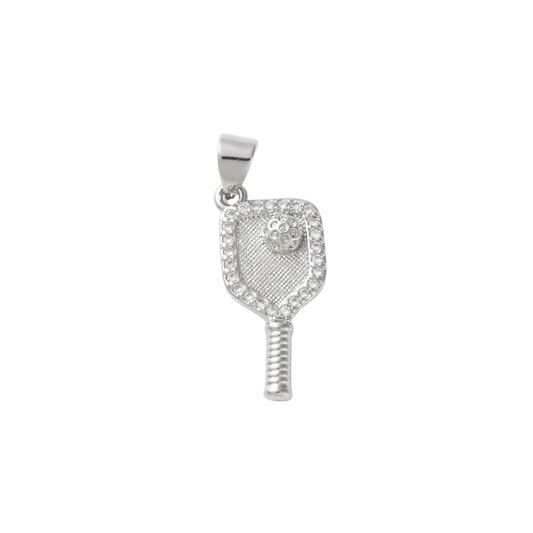 Silver Cubic Zirconia Pickleball Charm