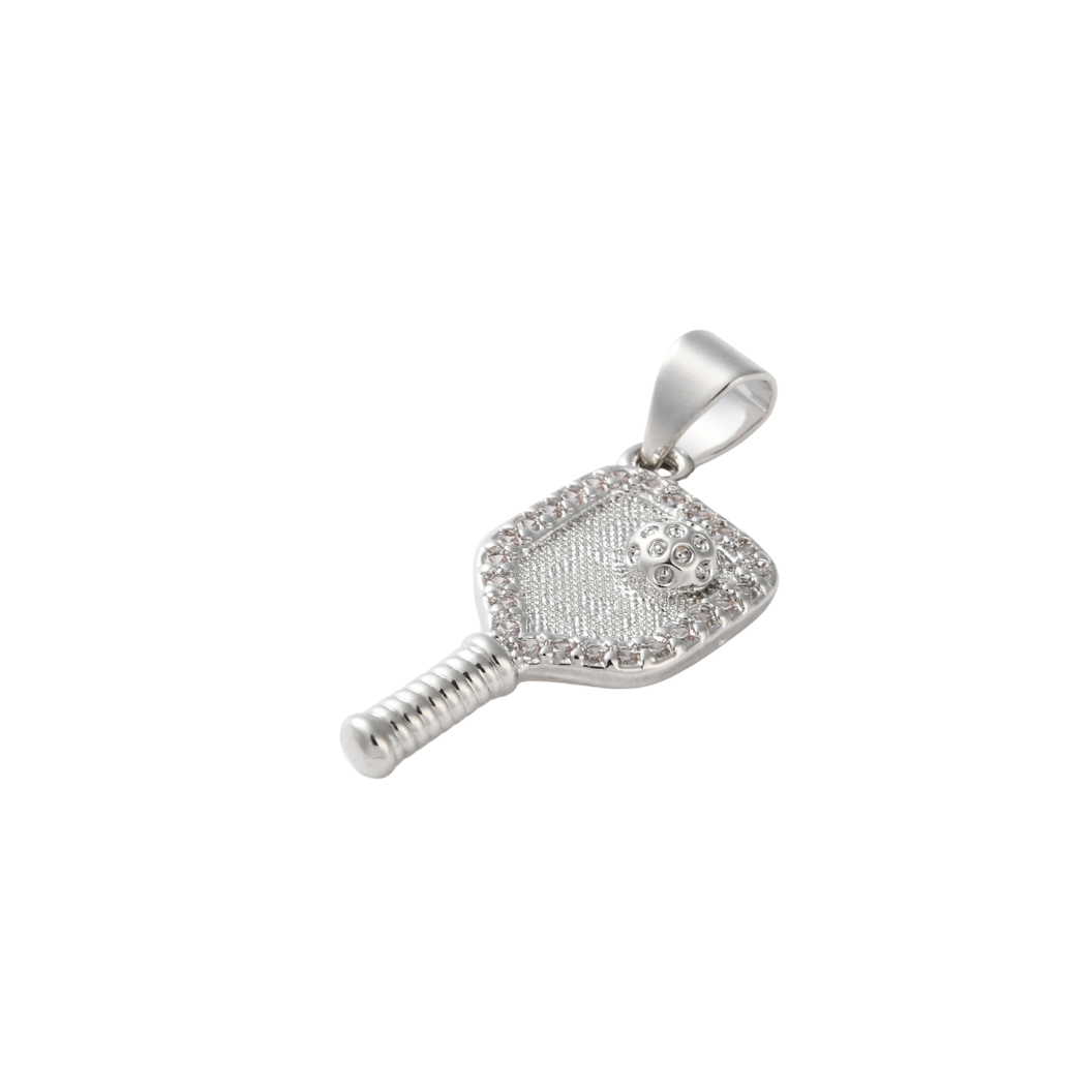 Silver Cubic Zirconia Pickleball Charm