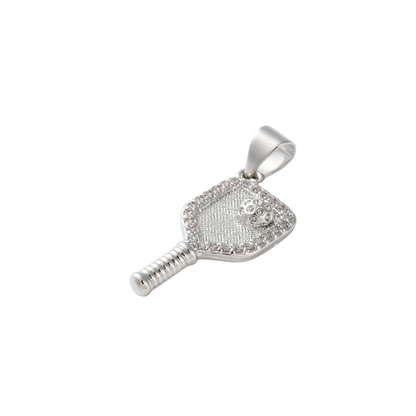 Side view of the Silver Cubic Zirconia Pickleball Charm