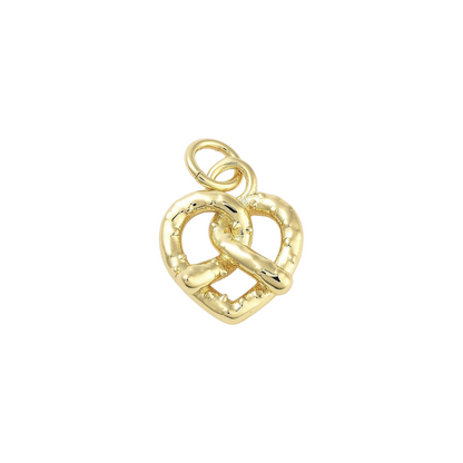 Front view of the Gold Soft Pretzel Heart Charm
