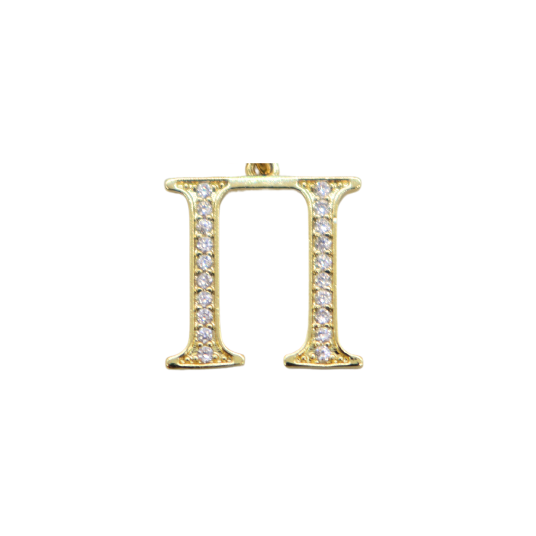 Gold Cubic Zirconia Greek Life Charm -"Pi"