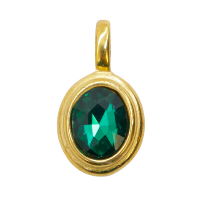 Gold Oval Framed Glass Stone Charm -Green