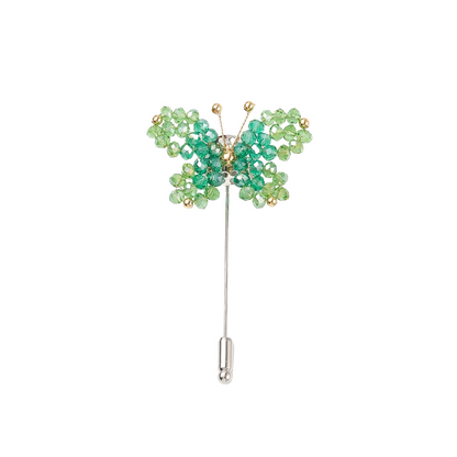 Front view of the Green Glass Bead Butterfly Lapel Pin | Shoe, Purse, & Hat Charm