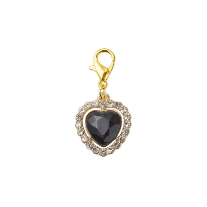 Front view of the Assorted Cubic Zirconia Heart | Shoe, Purse, & Hat Charm | Black