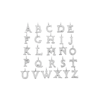 Front view of the Silver Micro Pave Clear Cubic Zirconia Letter Charms