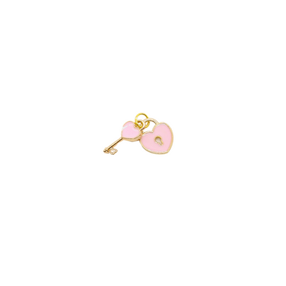 Front of the Gold Lock and Key Charm in Pink