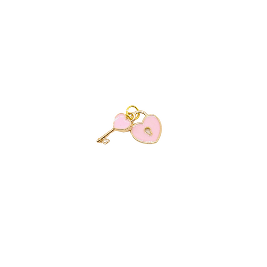 Gold Lock and Key Charm - Pink