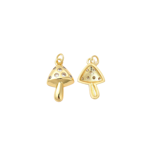 Gold Cubic Zirconia Mushroom Charm