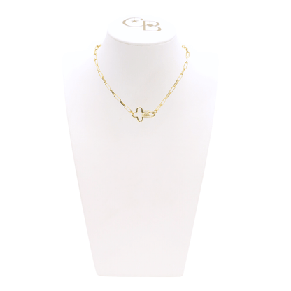 Front of the Gold Ashley Necklace with Mary Carabiner on CB Bust
