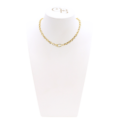 Front view of the Gold Jamesyn Necklace with Cubic Zirconia Toggle Carabiner on CB Bust