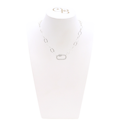Front view of the Avery Kate Necklace With Bella Carabiner on CB Bust