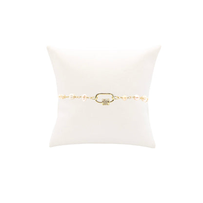 Gold Beth Pearl Charm Bracelet with Assorted Color Cubic Zirconia Small Gabi Carabiner