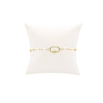 Front view of the Gold Beth Bracelet with Small Bella Carabiner