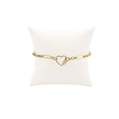Front view of the Gold Anna Charm Bracelet with Heart Bella Carabiner