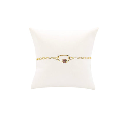 Front view of the Gold Christie Charm Bracelet with Assorted Color Cubic Small Gabi Carabiner