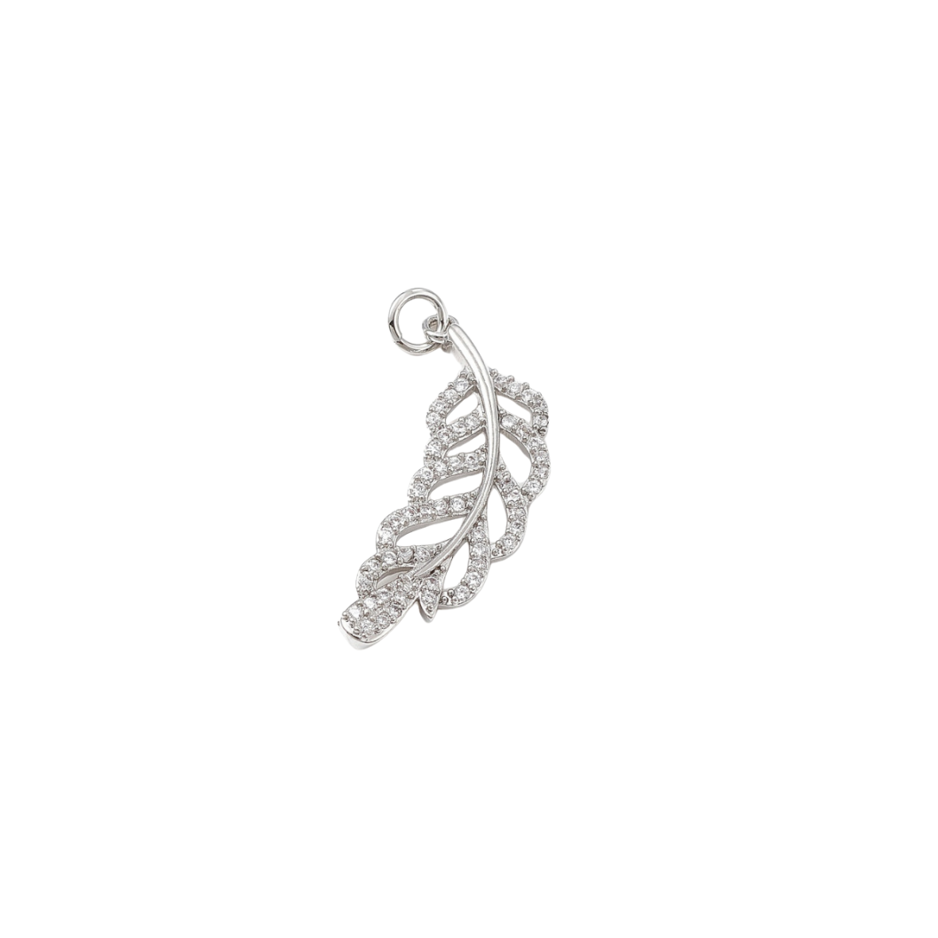 Front of the Silver Cubic Zirconia Tropical Leaves Charm