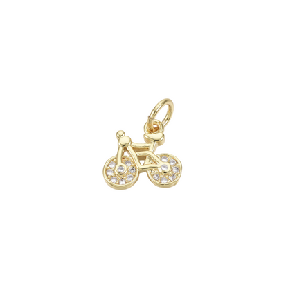 Front of the Gold Micro Pave Cubic Zirconia Bike Charm
